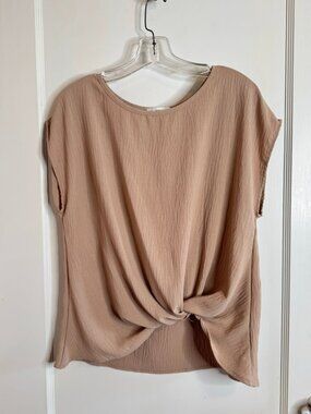 Kaileigh Taupe Brown Lightweight Sleeveless Twist Knot Front Blouse Top sz L